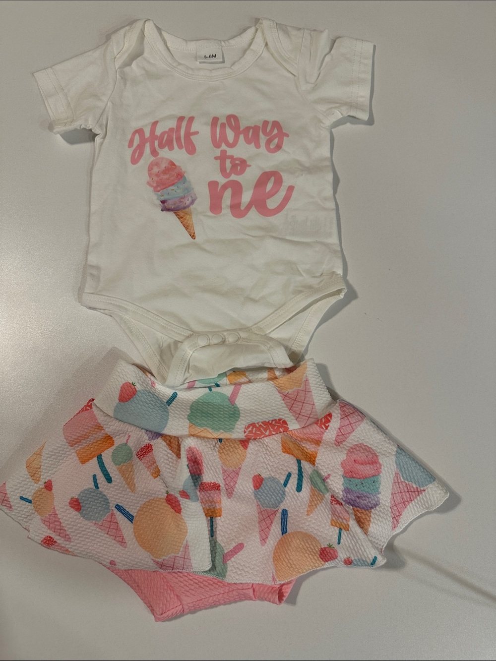 Baby Girls 'Half Way to One' Ice Cream Matching Set - White & Pastel Pink